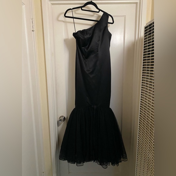 Vintage y2k Black Satin Mermaid Fishtail Evening Gown Prom Dress barbiecore noir - Picture 8 of 17